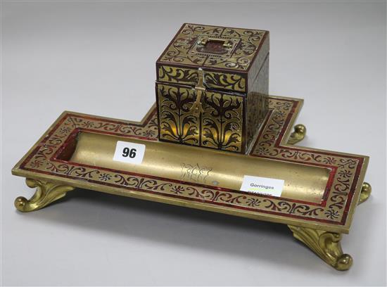 A 19th century red boulle desk stand length 33cm